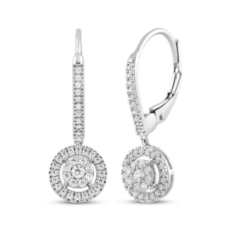 Main Image 1 of Multi-Diamond Circle Halo Dangle Earrings 1/3 ct tw 10K White Gold