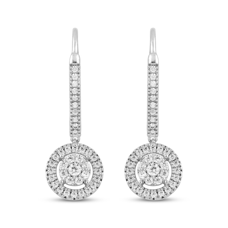 Main Image 2 of Multi-Diamond Circle Halo Dangle Earrings 1/3 ct tw 10K White Gold