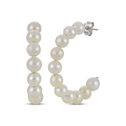 Cultured Pearl J-Hoop Earrings Sterling Silver