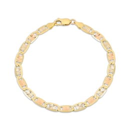 Diamond-Cut Valentino Chain Bracelet 4.9mm Solid 14K Tri-Tone Gold 7.5"