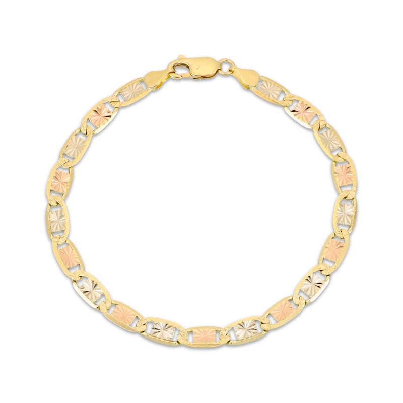 Solid Diamond-Cut Valentino Chain Bracelet 4.9mm 14K Tri-Tone Gold 7.5"