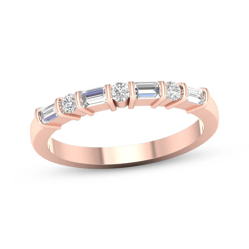 Main Image 1 of Baguette & Round-Cut Diamond Anniversary Ring 1/4 ct tw 14K Rose Gold