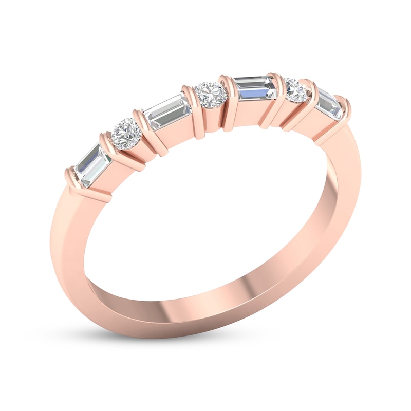 Main Image 2 of Baguette & Round-Cut Diamond Anniversary Ring 1/4 ct tw 14K Rose Gold