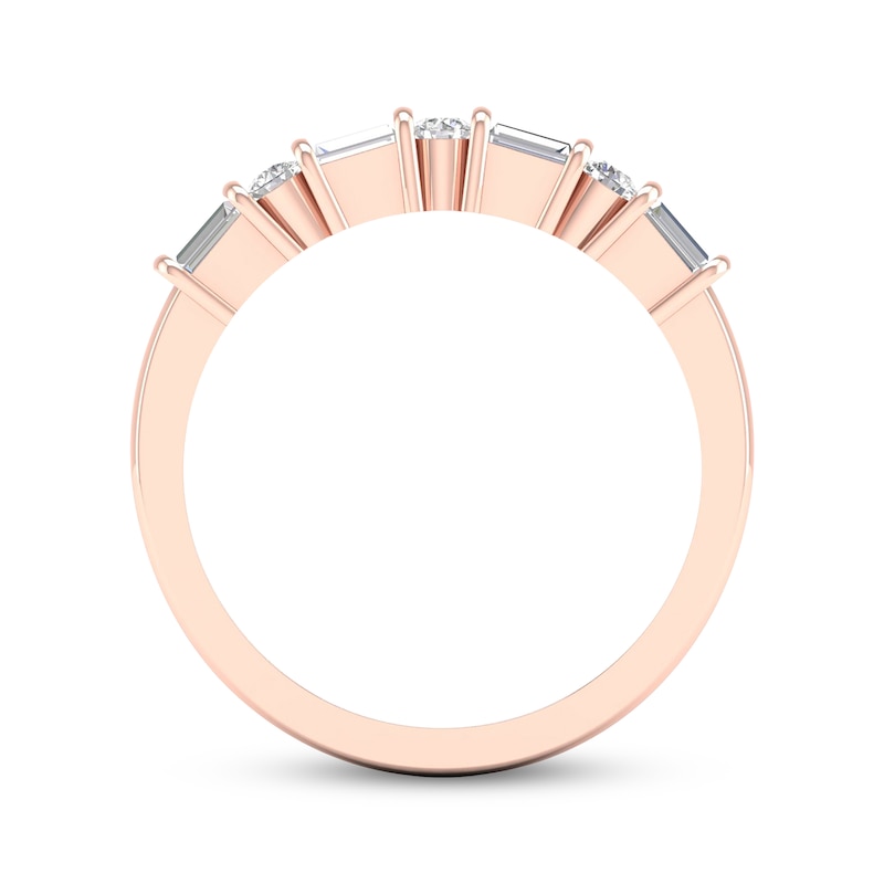 Main Image 4 of Baguette & Round-Cut Diamond Anniversary Ring 1/4 ct tw 14K Rose Gold