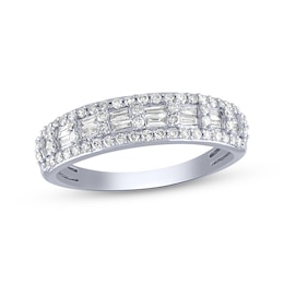 Baguette & Round-Cut Diamond Anniversary Ring 1/2 ct tw 14K White Gold