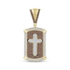 Thumbnail Image 1 of Men's Brown & White Diamond Cross Dog Tag Charm 3/4 ct tw 10K Yellow Gold