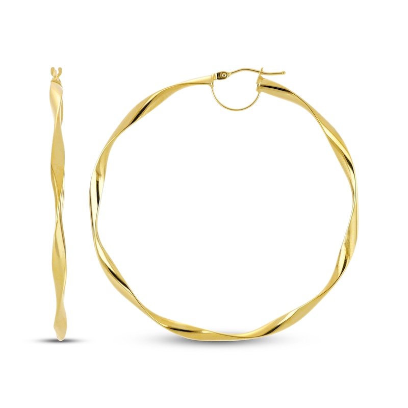 Main Image 3 of Thin Twist Hoop Earrings 10K Yellow Gold 50mm