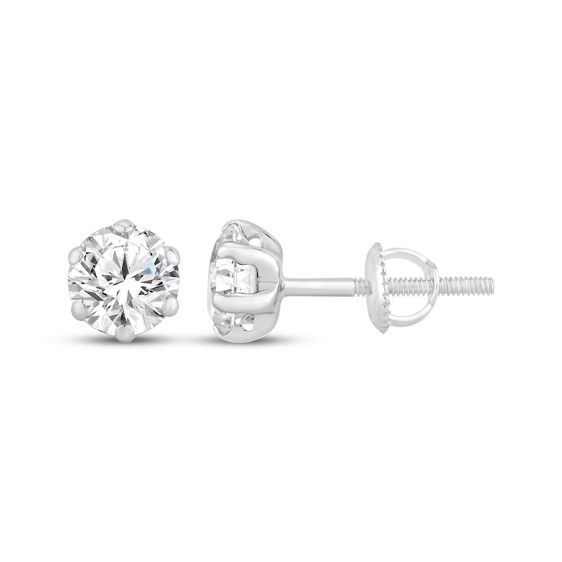 Main Image 1 of Certified Round-Cut Diamond Solitaire Stud Earrings 1-1/2 ct tw 14K White Gold (F/I1)