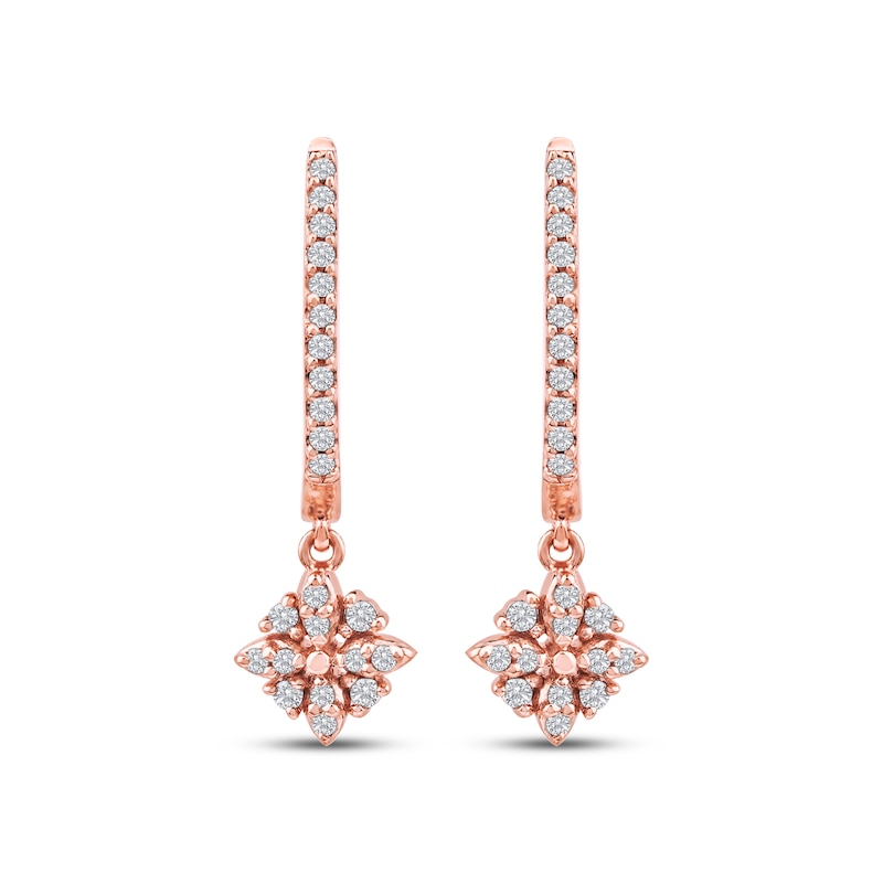 Main Image 2 of Diamond Flower Dangle Hoop Earrings 1/6 ct tw 10K Rose Gold