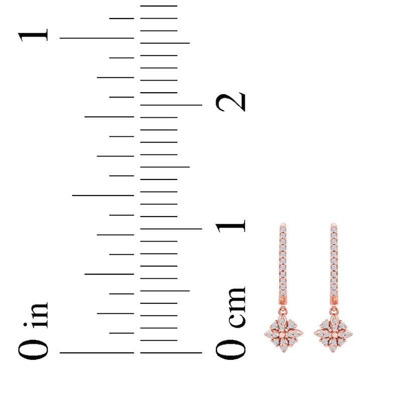 Main Image 5 of Diamond Flower Dangle Hoop Earrings 1/6 ct tw 10K Rose Gold