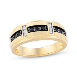 Now + Forever Now + Forever Men's Black & White Diamond Wedding Band 3/8 ct tw 10K Yellow Gold