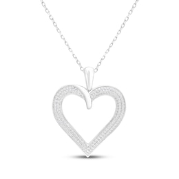 Diamond Two-Row Heart Necklace 1/6 ct tw Sterling Silver 18&quot;