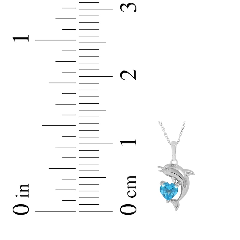 Main Image 5 of Heart-Shaped Swiss Blue Topaz & White Lab-Created Sapphire Dolphin Necklace Sterling Silver 18&quot;