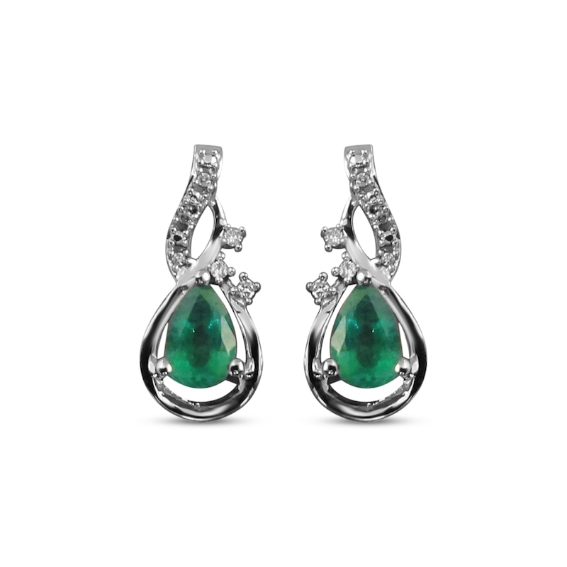 Pear-Shaped Emerald & Round-Cut Diamond Swirl Earrings 1/20 ct tw 10K White Gold