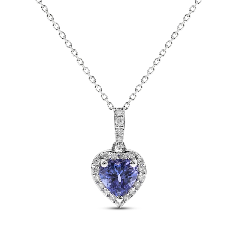 Main Image 1 of Heart-Shaped Tanzanite & Round-Cut Diamond Necklace 1/6 ct tw Sterling Silver 18”