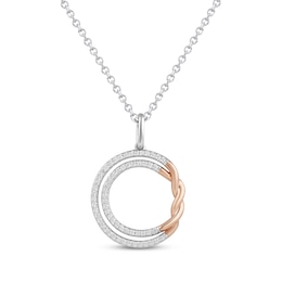 Hallmark Diamonds Friendship Circle Necklace 1/6 ct tw Sterling Silver & 10K Rose Gold 18”