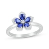 Thumbnail Image 0 of Pear-Shaped Blue Lab-Created Sapphire & Round-Cut White Lab-Created Sapphire Flower Ring Sterling Silver