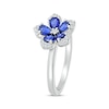 Thumbnail Image 1 of Pear-Shaped Blue Lab-Created Sapphire & Round-Cut White Lab-Created Sapphire Flower Ring Sterling Silver