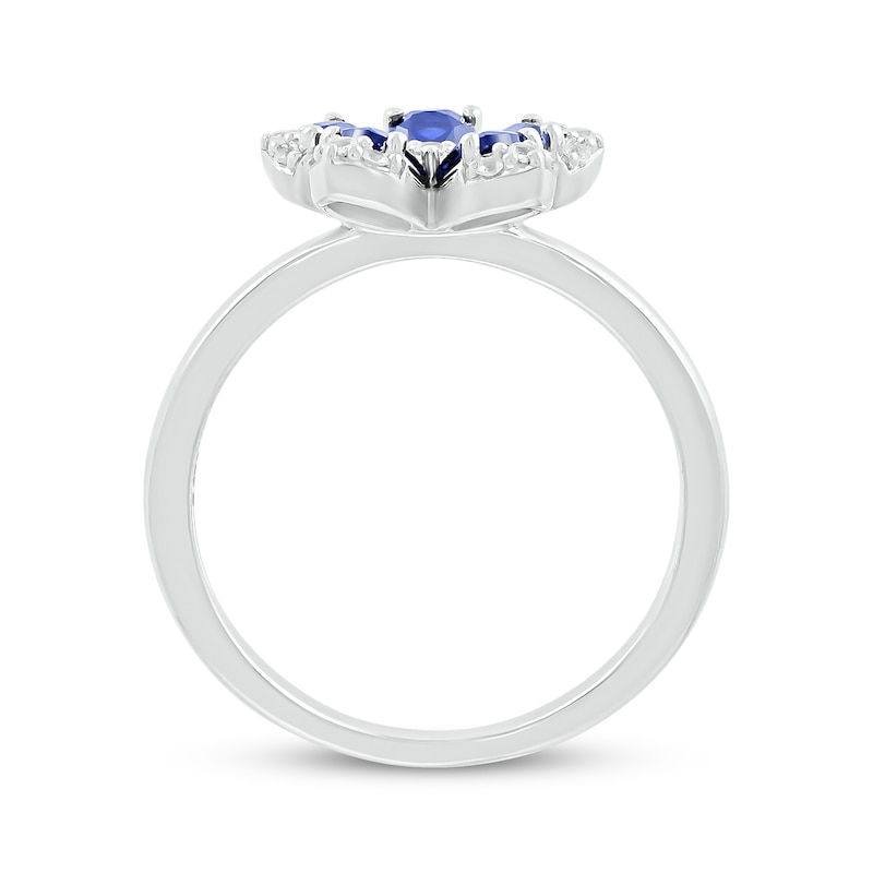 Main Image 3 of Pear-Shaped Blue Lab-Created Sapphire & Round-Cut White Lab-Created Sapphire Flower Ring Sterling Silver