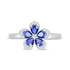 Thumbnail Image 4 of Pear-Shaped Blue Lab-Created Sapphire & Round-Cut White Lab-Created Sapphire Flower Ring Sterling Silver