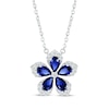 Thumbnail Image 0 of Pear-Shaped Blue Lab-Created Sapphire & Round-Cut White Lab-Created Sapphire Flower Necklace Sterling Silver 18“