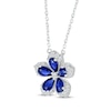 Thumbnail Image 1 of Pear-Shaped Blue Lab-Created Sapphire & Round-Cut White Lab-Created Sapphire Flower Necklace Sterling Silver 18“