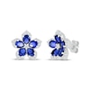 Thumbnail Image 0 of Pear-Shaped Blue Lab-Created Sapphire & Round-Cut White Lab-Created Sapphire Flower Stud Earrings Sterling Silver