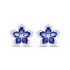 Thumbnail Image 1 of Pear-Shaped Blue Lab-Created Sapphire & Round-Cut White Lab-Created Sapphire Flower Stud Earrings Sterling Silver