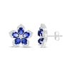 Thumbnail Image 2 of Pear-Shaped Blue Lab-Created Sapphire & Round-Cut White Lab-Created Sapphire Flower Stud Earrings Sterling Silver