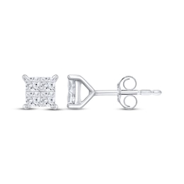 Princess-Cut Diamond Quad Stud Earrings 1/2 ct tw 10K White Gold