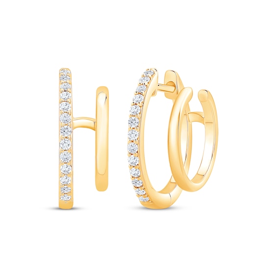 Diamond Double Parallel Hoop Earrings 1/5 ct tw 10K Yellow Gold