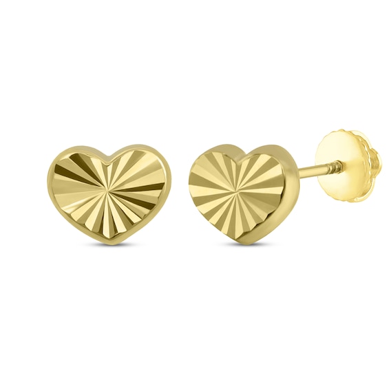 Children's Diamond-Cut Heart Stud Earrings 14K Yellow Gold