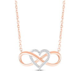 Diamond Heart Infinity Necklace 1/10 ct tw 10K Rose Gold 18&quot;