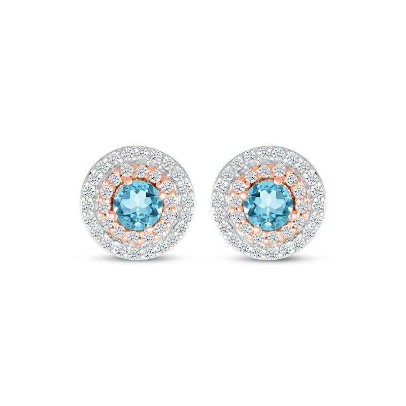 Main Image 2 of Swiss Blue Topaz & Diamond Stud Earrings 1/3 ct tw Sterling Silver & 10K Rose Gold