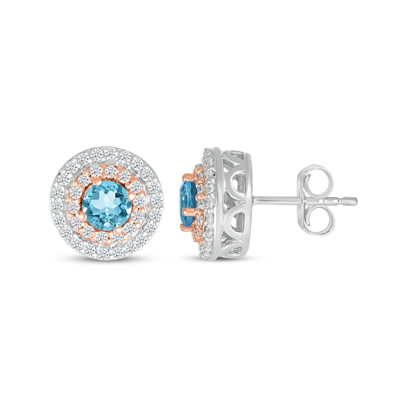 Main Image 3 of Swiss Blue Topaz & Diamond Stud Earrings 1/3 ct tw Sterling Silver & 10K Rose Gold