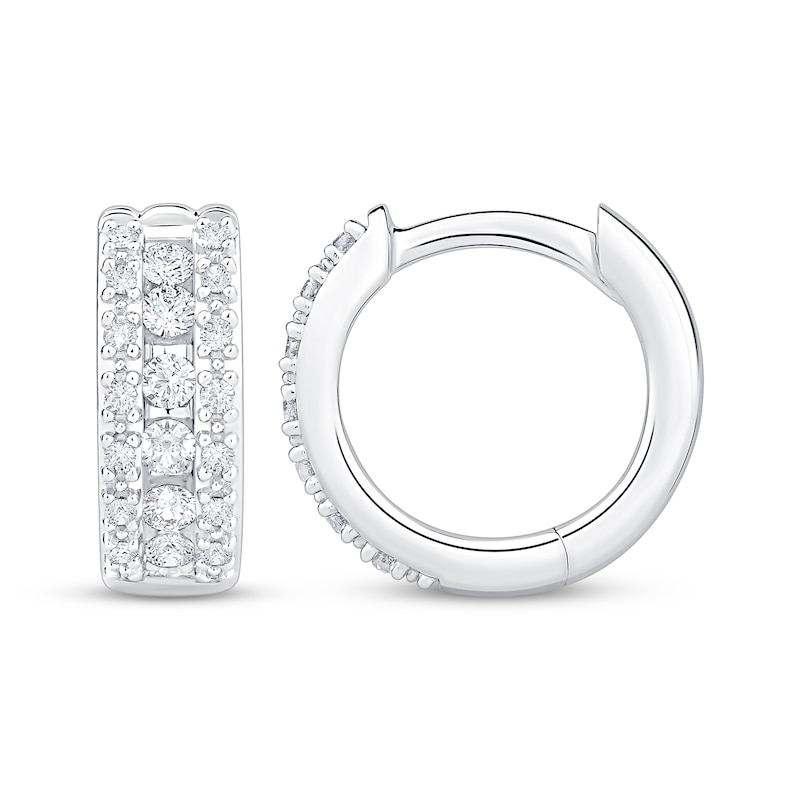 Main Image 3 of Diamond Huggie Hoops 1/3 ct tw 10K White Gold