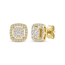 Diamond Cushion Frame Stud Earrings 1/2 ct tw 10K Yellow Gold