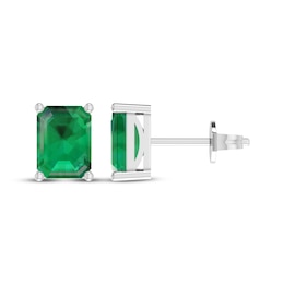 Octagon-Cut Lab-Created Emerald Solitaire Stud Earrings Sterling Silver