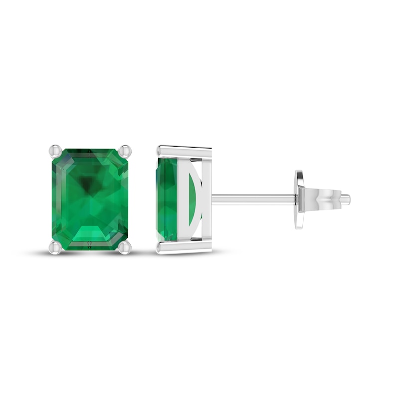 Main Image 1 of Octagon-Cut Lab-Created Emerald Solitaire Stud Earrings Sterling Silver