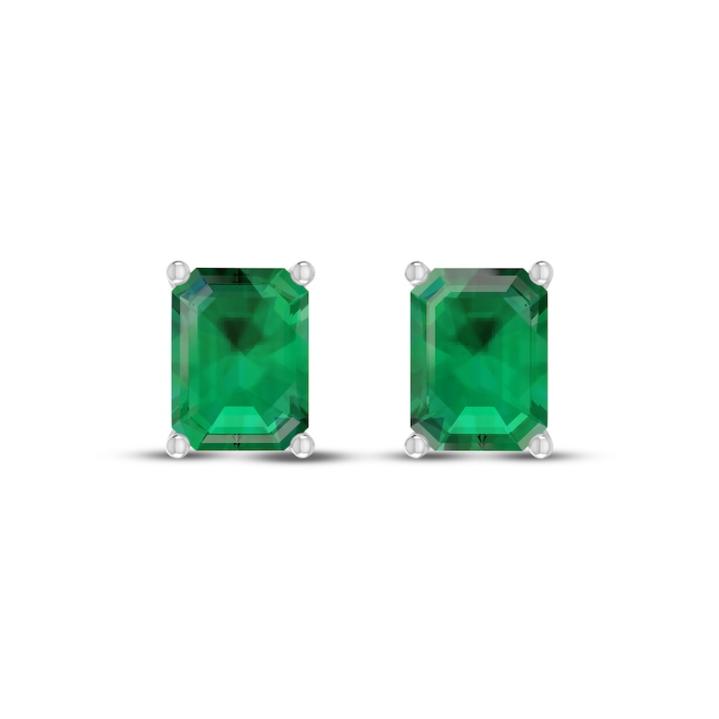 Main Image 2 of Octagon-Cut Lab-Created Emerald Solitaire Stud Earrings Sterling Silver