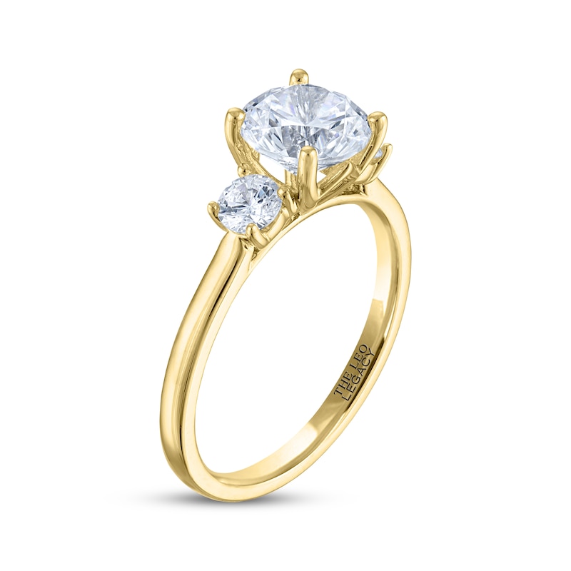 Main Image 2 of THE LEO Legacy Lab-Grown Diamond Round-Cut Three-Stone Engagement Ring 1-7/8 ct tw 14K Yellow Gold