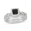 Thumbnail Image 1 of Neil Lane Princess-Cut Black Diamond & White Diamond Halo Bridal Set 1-3/8 ct tw 14K White Gold