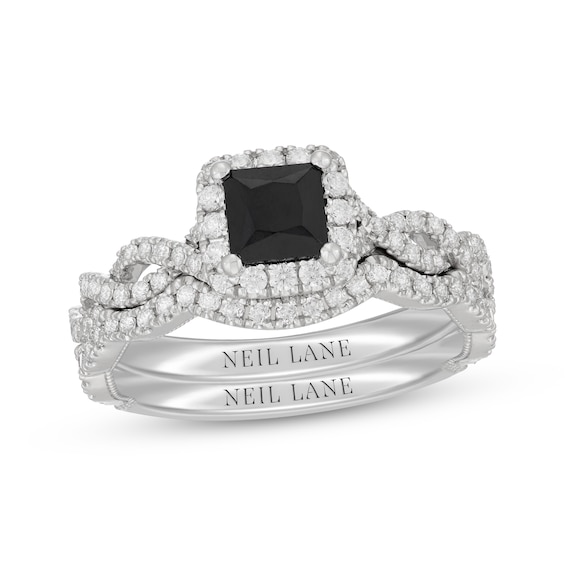 Neil Lane Princess-Cut Black Diamond & White Diamond Halo Bridal Set 1-3/8 ct tw 14K White Gold