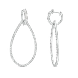 Baguette & Round-Cut Diamond Teardrop Door Knocker Earrings 1-1/2 ct tw 14K White Gold