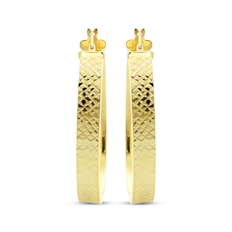 Main Image 2 of Diamond-Cut Flat Tube Oval Hoop Earrings 10K Yellow Gold