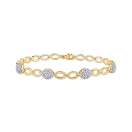 Diamond Oval Link Station Bracelet 1/2 ct tw 10K Yellow Gold 7.25&quot;