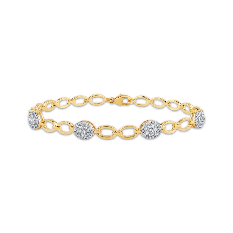 Main Image 1 of Diamond Oval Link Station Bracelet 1/2 ct tw 10K Yellow Gold 7.25&quot;