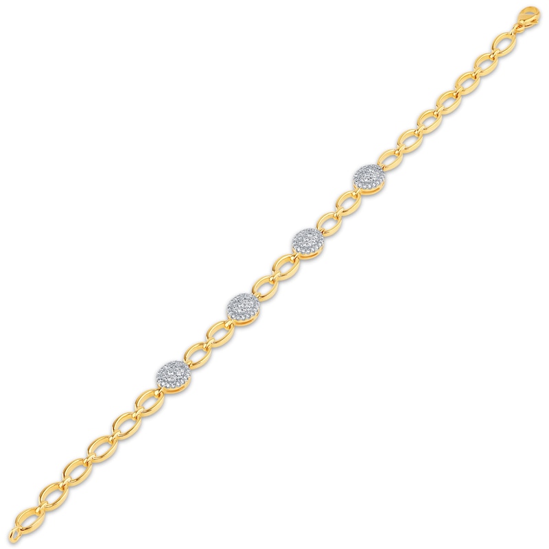 Main Image 2 of Diamond Oval Link Station Bracelet 1/2 ct tw 10K Yellow Gold 7.25&quot;