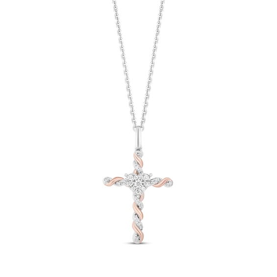 Hallmark Diamonds Twisted Cross Necklace 1/6 ct tw Sterling Silver & 10K Rose Gold 18"