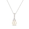 Thumbnail Image 1 of Cultured Pearl & Trillion-Cut White Lab-Created Sapphire Necklace Sterling Silver 18&quot;